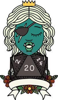 half orc rogue character with natural twenty dice roll illustration vector
