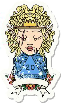 Retro Tattoo Style elf barbarian character with natural twenty dice roll vector