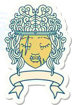 sticker of a orc barbarian character face with banner vector