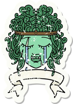 Retro Tattoo Style crying orc barbarian character face with banner vector