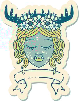 Retro Tattoo Style orc druid character face with banner vector