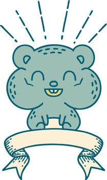 scroll banner with tattoo style happy hamster vector