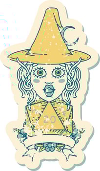 Retro Tattoo Style elf mage character with natural twenty dice roll vector