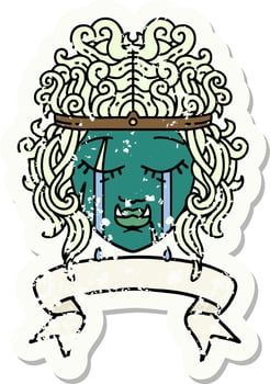 Retro Tattoo Style crying orc barbarian character face with banner vector