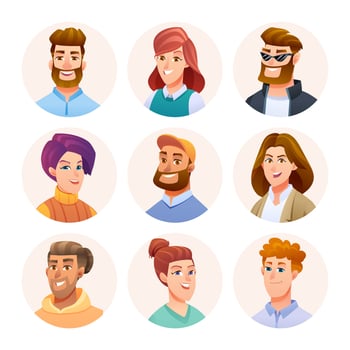 People avatar characters set. Men and women avatars in cartoon style vector