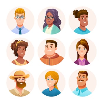 Collection of people avatar characters. Male and female avatars in cartoon style vector