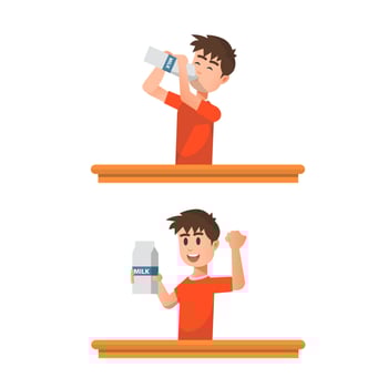 Boy drinks milk and feels healthier vector