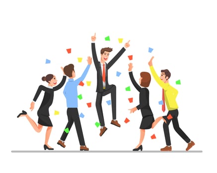 A boss and his employees celebrate the success of their work vector