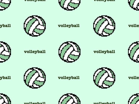 Volleyball cartoon character seamless pattern on green background. Pixel style vector
