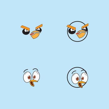 cartoon birdies face emoticon design vector