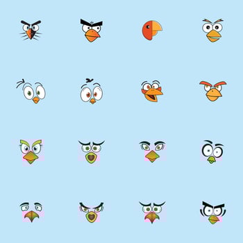cartoon birdies face emoticon design vector