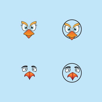 cartoon birdies face emoticon design vector