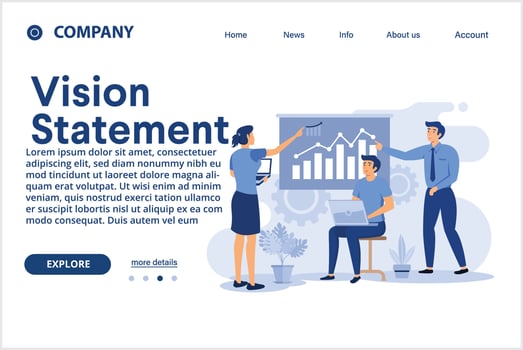 Vision and scope illustration. landing page . Vision statement, scope document, main plan, project management, software business analysis, idea and goal abstract metaphor. vector