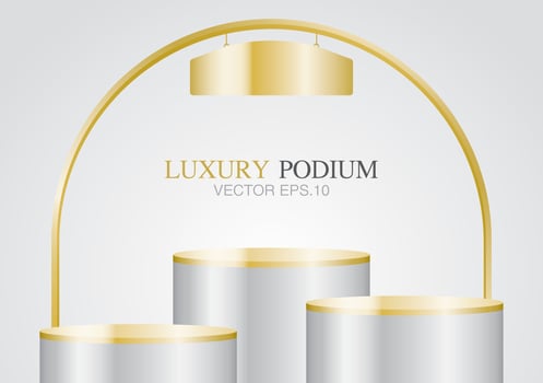 luxury gold display circle podium set with arch and hang sign 3d illustration vector for putting your object