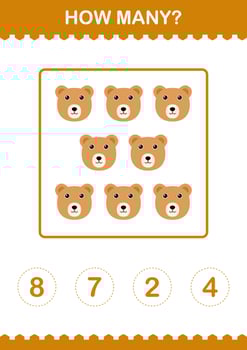 How Many Bear face. Worksheet for kids vector