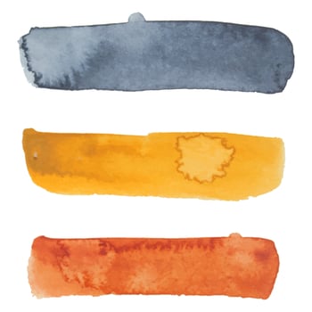 Set of three colorful vector paper banners labels tags with brush stroke hand painted watercolor stains background.