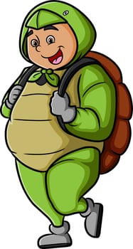 The young man with a turtle costume is walking around vector