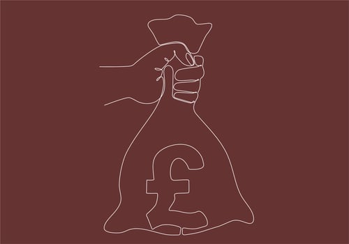 Hand holding Money bag with pondsterling Sign. continuous line drawing vector