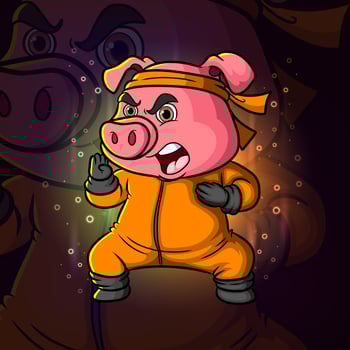 The strong kung fu pig is doing the movement esport mascot logo design vector