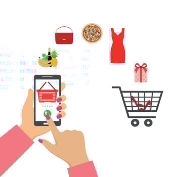 Human hand using mobile phone for purchase. vector