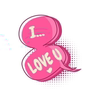 Colorful speech bubbles with i love you text. hand drawn design elements with halftone decorations and outlines. Vector illustration of doodle text banner