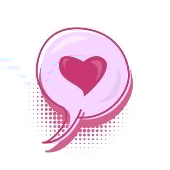 Colorful speech bubbles with love symbol. hand drawn design elements with halftone decorations and outlines. Vector illustration of doodle text banner
