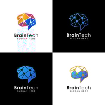 collection style brain tech logo, brain digital, brain connection design premium vector