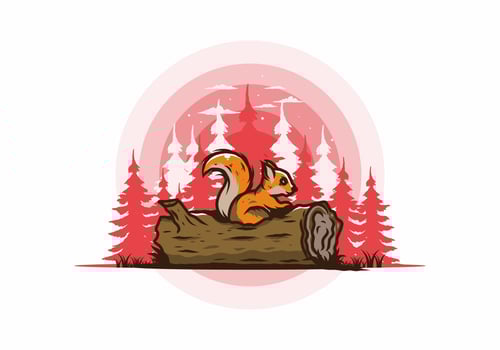 Lonely squirrel hiding in a dead tree trunk illustration vector