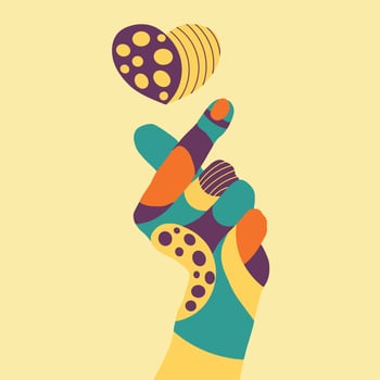 a hand with a heart. a bright poster. creative drawing. vector