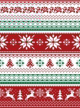 Nordic seamless knitted christmas red and green pattern. vector