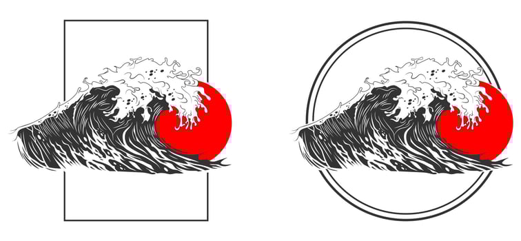 vector pattern japanese style wave Abstract template with outline frame. marine objects in oriental style.