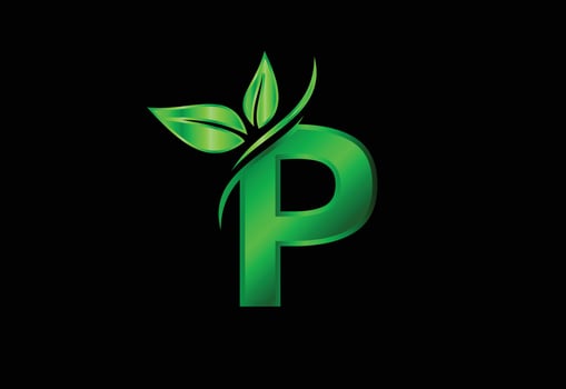Initial P monogram alphabet with two leaves. Green eco-friendly logo concept. Logo for ecological vector