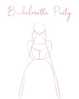 Bachelorette party invitation with bride. Outline flat vector illustration