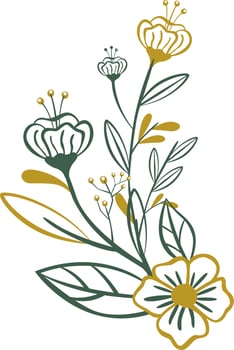 Flowers with leaves line style. vector