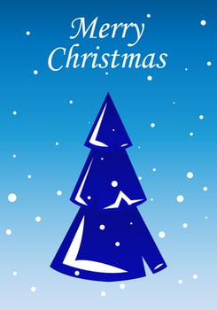 Christmas greeting card, poster with christmas tree. Snowy weather. Blue and white colors vector