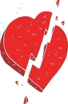 flat color illustration of broken heart symbol vector