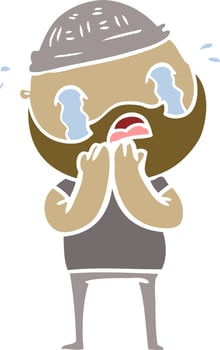 flat color style cartoon bearded man crying vector