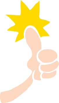 flat color style cartoon thumbs up sign vector
