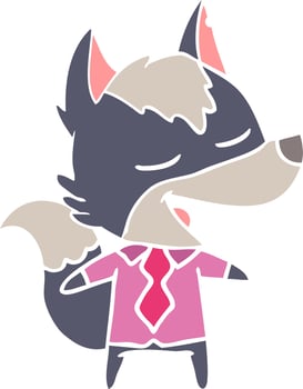 flat color style cartoon office wolf laughing vector