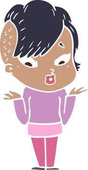 flat color style cartoon surprised girl shrugging vector