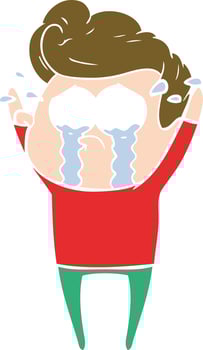 flat color style cartoon crying man vector