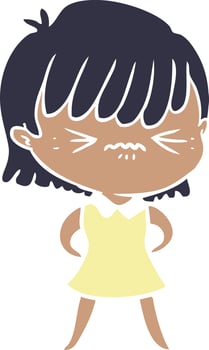 annoyed flat color style cartoon girl vector