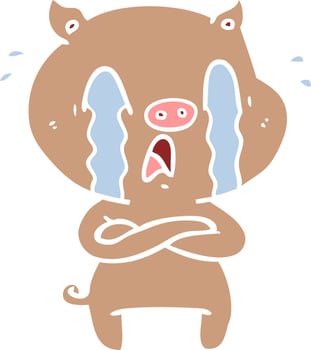 crying pig flat color style cartoon vector