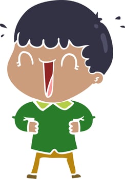 laughing flat color style cartoon man vector