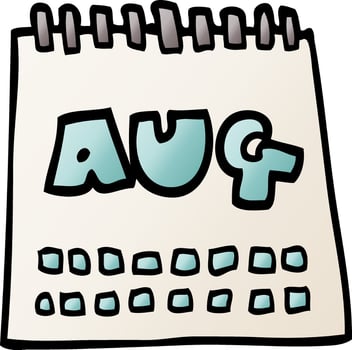 cartoon doodle calendar showing month of august vector