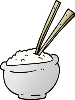 cartoon doodle bowl of rice with chopsticks vector