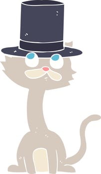 flat color illustration of a cartoon cat in top hat vector