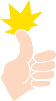 flat color illustration of a cartoon thumbs up vector