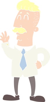 flat color illustration of a cartoon office man waving vector