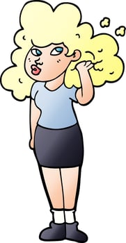 cartoon doodle girl playing with hair vector